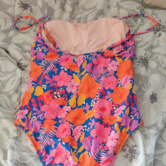 Tropical Floral One-Piece Swimsuit - Pink & Orange - Picture 5 of 6